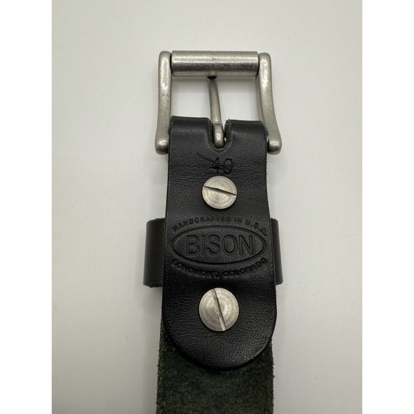 Bison Leather Belt 49 Black Full Grain USA Made Roller Buckle Men\'s 1.5\